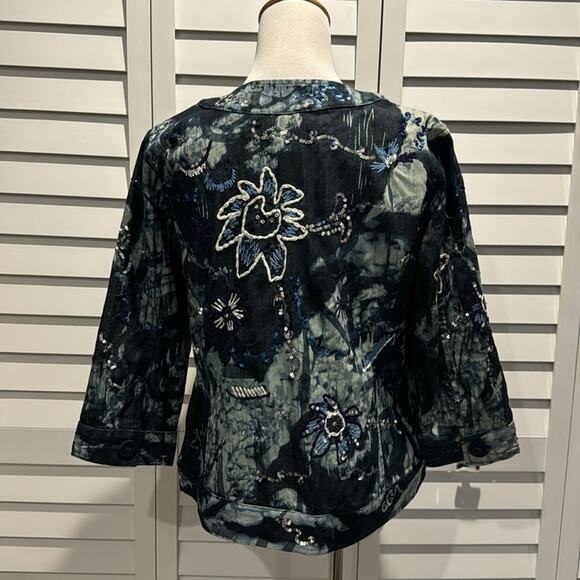 Chico’s Denim Jacket beautiful embroidered and embellished with sequins/ beads. - Picture 5 of 7